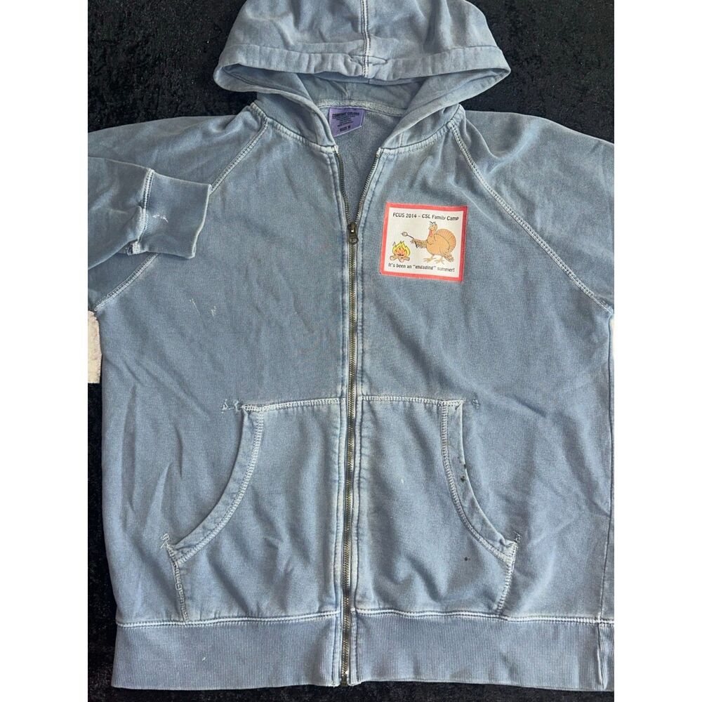 Comforts Colors Womens Size M Faded Blue Zip Up Hoodie Boxy Y2K Grunge